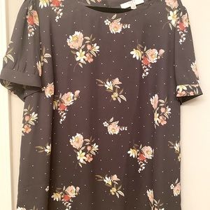 Loft Plus size 22 dark grey blouse with flowers